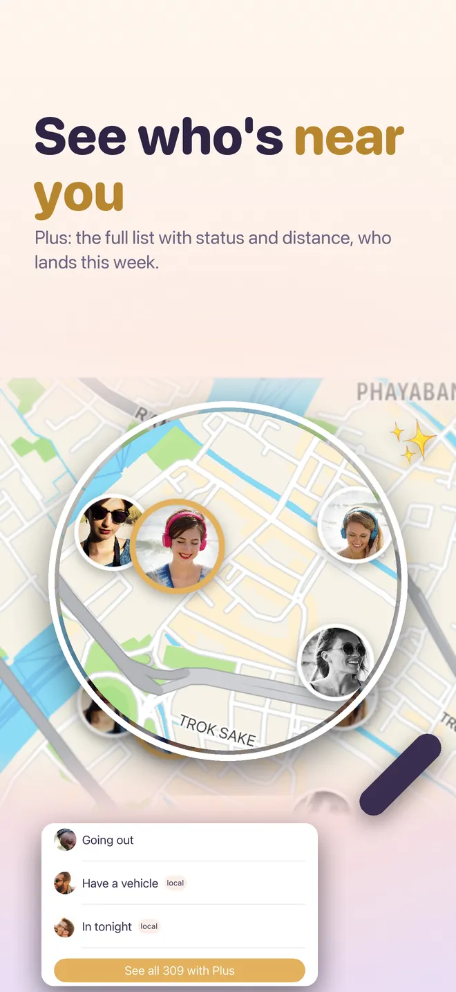 HelloMates map of travellers and locals near you in the city tonight